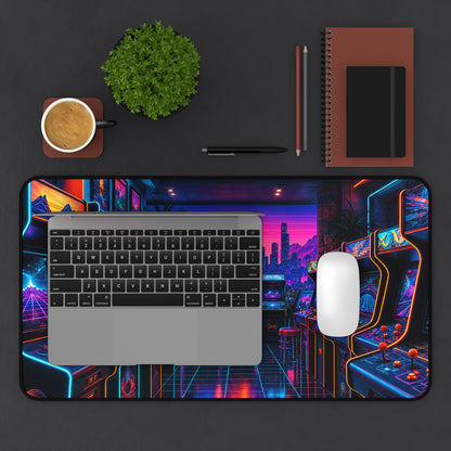 Neon Arcade With Multiple Cabinets - Gaming Culture Gaming Desk Mat