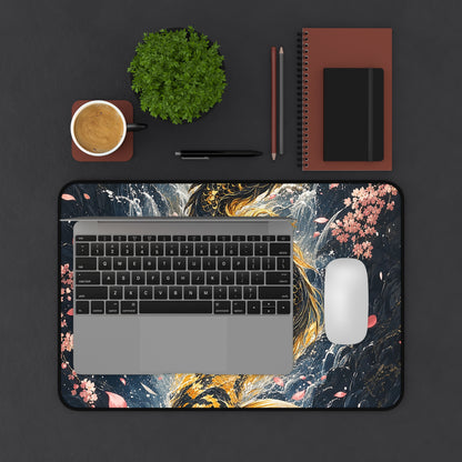 Koi Fish Swimming Upstream Becoming Dragon - Japanese Mythology Gaming Desk Mat