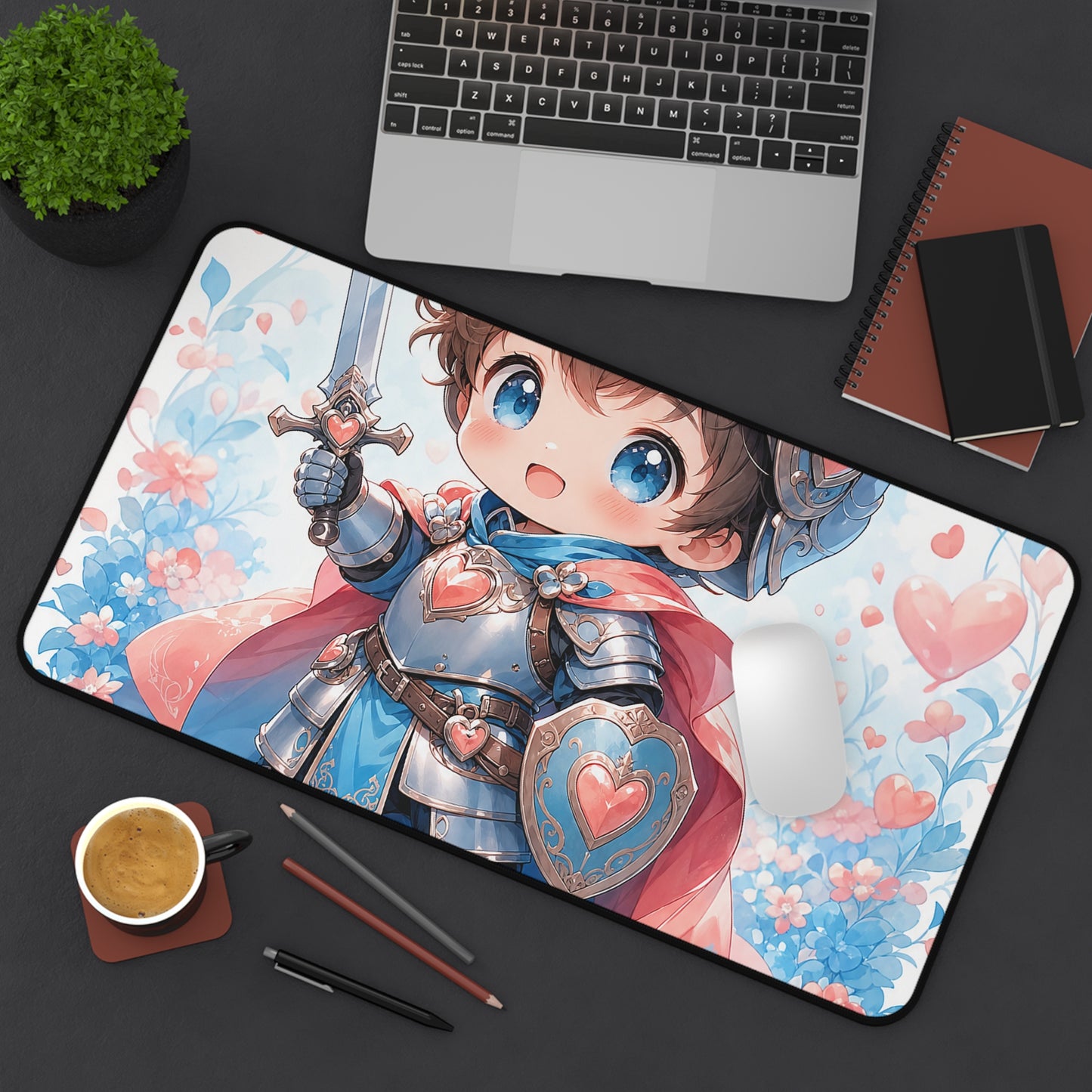 Cute Chibi Knight With Tiny Sword - Kawaii Gaming Gaming Desk Mat