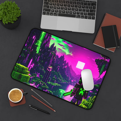Minecraft-Style Blocky Landscape - Gaming Culture Gaming Desk Mat