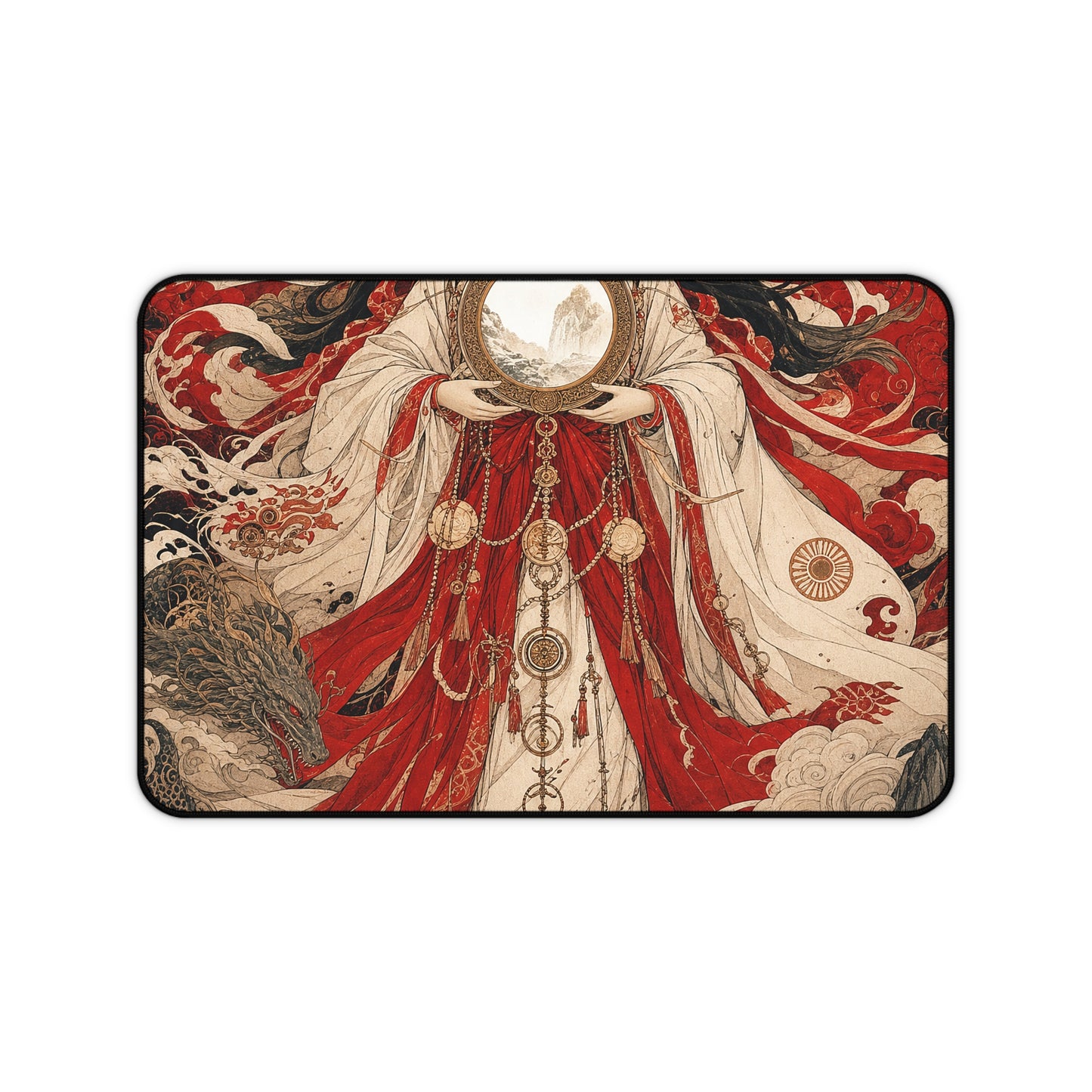 Amaterasu Sun Goddess With Mirror - Japanese Mythology Gaming Desk Mat