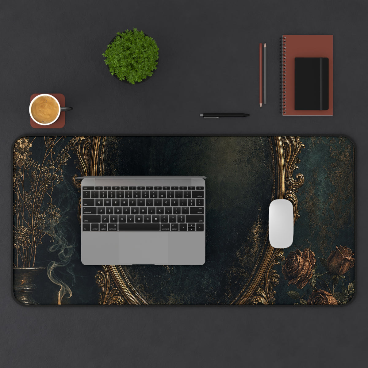 Dark Mirror In Ornate Frame - Dark Academia Gaming Desk Mat