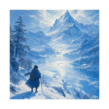 Winter Landscape With Lone Traveler - Anime Manga Art Print (Matte Poster)