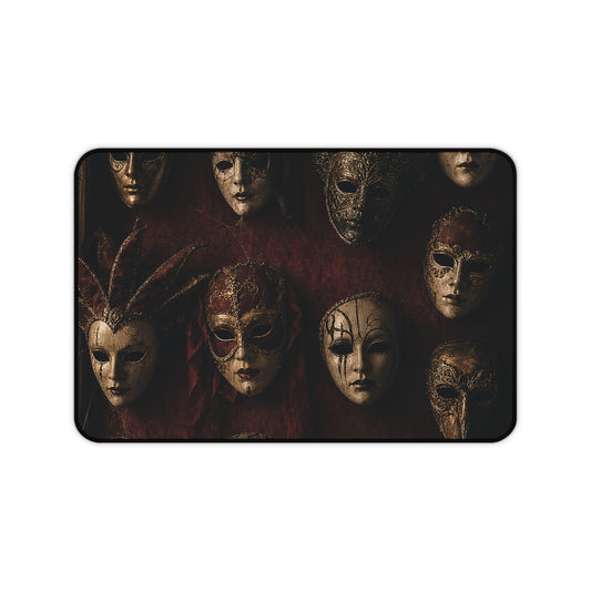 Mask Collection On Wall - Dark Academia Gaming Desk Mat