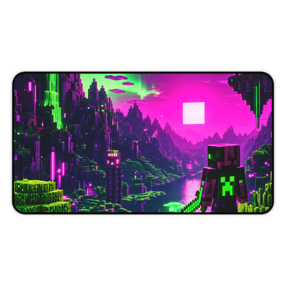 Minecraft-Style Blocky Landscape - Gaming Culture Gaming Desk Mat