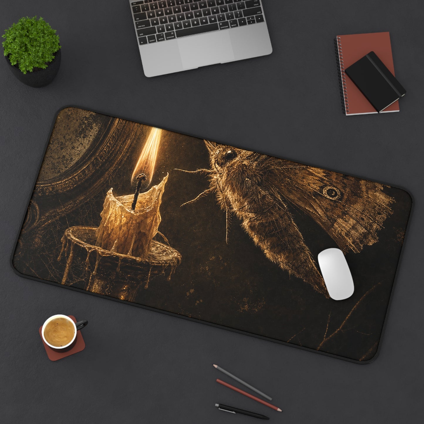 Moth Drawn To Candle Flame - Dark Academia Gaming Desk Mat