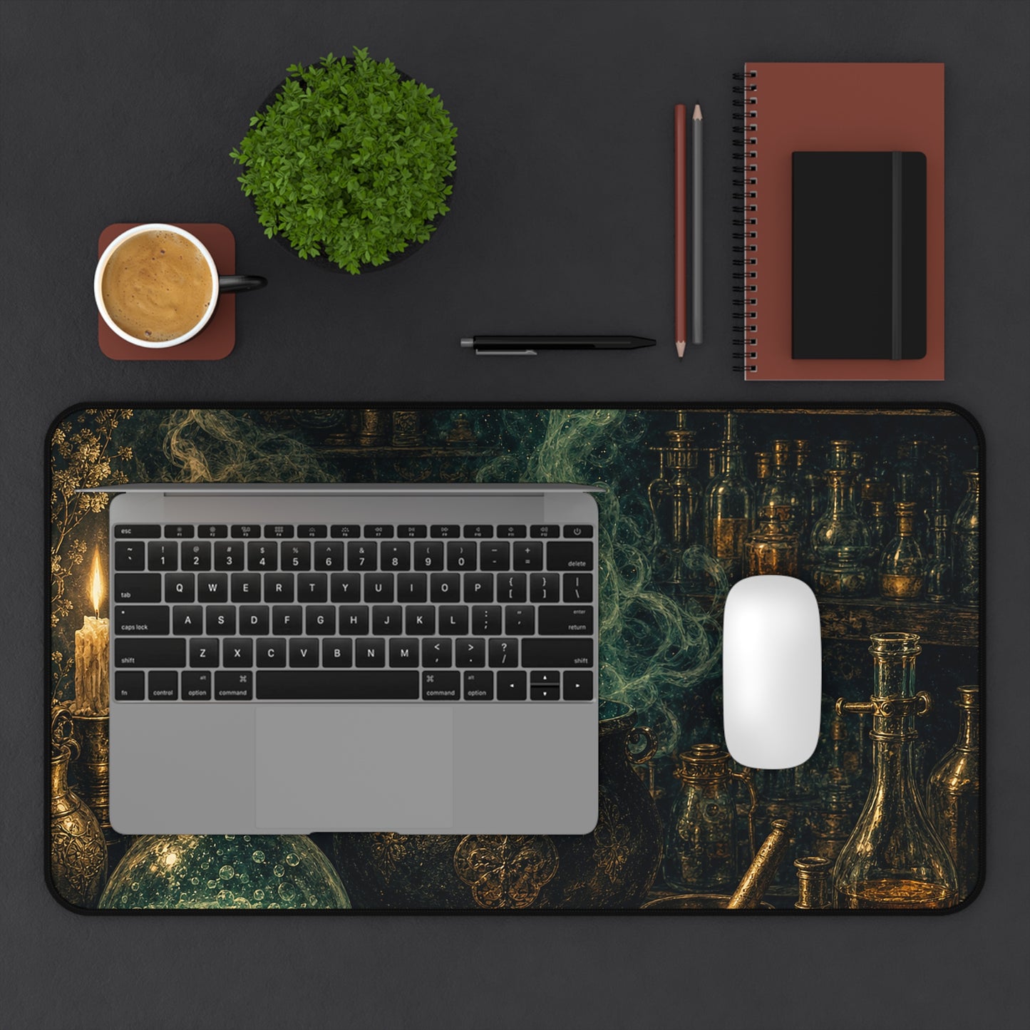 Alchemy Lab With Bubbling Potions - Dark Academia Gaming Desk Mat