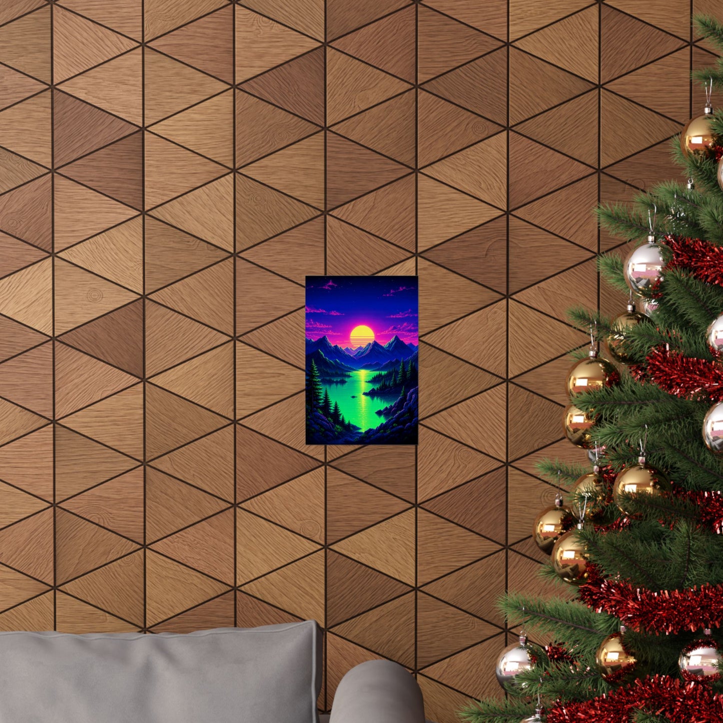Synthwave Sunset With Mountains - Gaming Culture Art Print (Matte Poster)