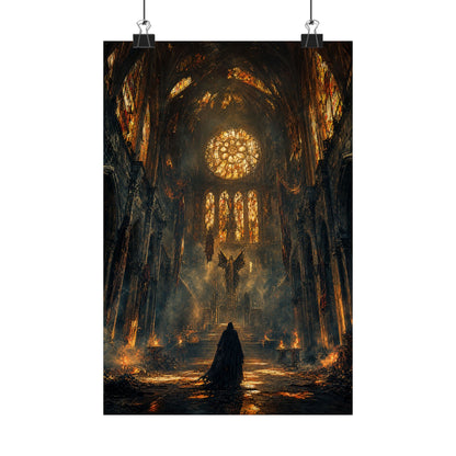 Cursed Cathedral With Broken Stained Glass - Dark Fantasy Art Print (Matte Poster)