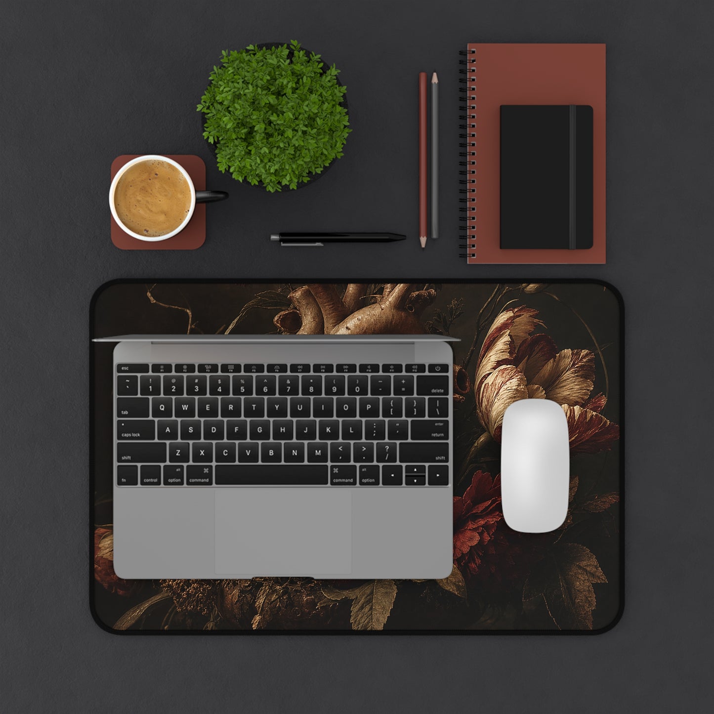 Anatomical Heart With Flowers - Dark Academia Gaming Desk Mat