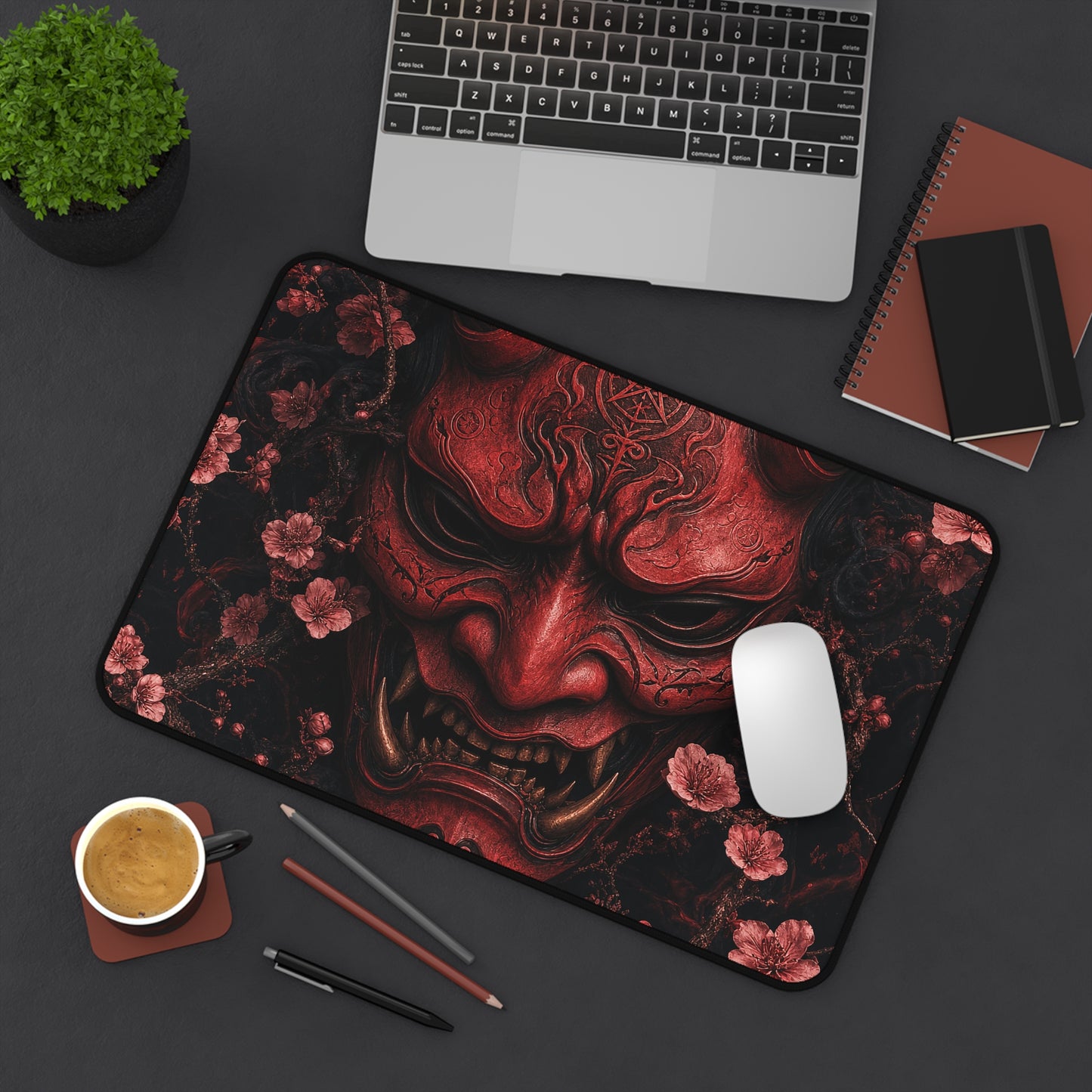 Oni Mask With Cherry Blossoms - Sudoni Brand Gaming Desk Mat
