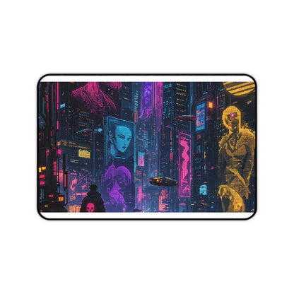 Cyberpunk City With Holographic Ads - Gaming Culture Gaming Desk Mat