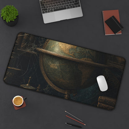 Old Globe In Dark Study - Dark Academia Gaming Desk Mat