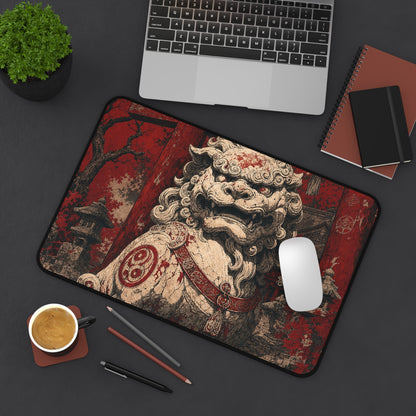 Komainu Guarding Shrine Gate - Japanese Mythology Gaming Desk Mat
