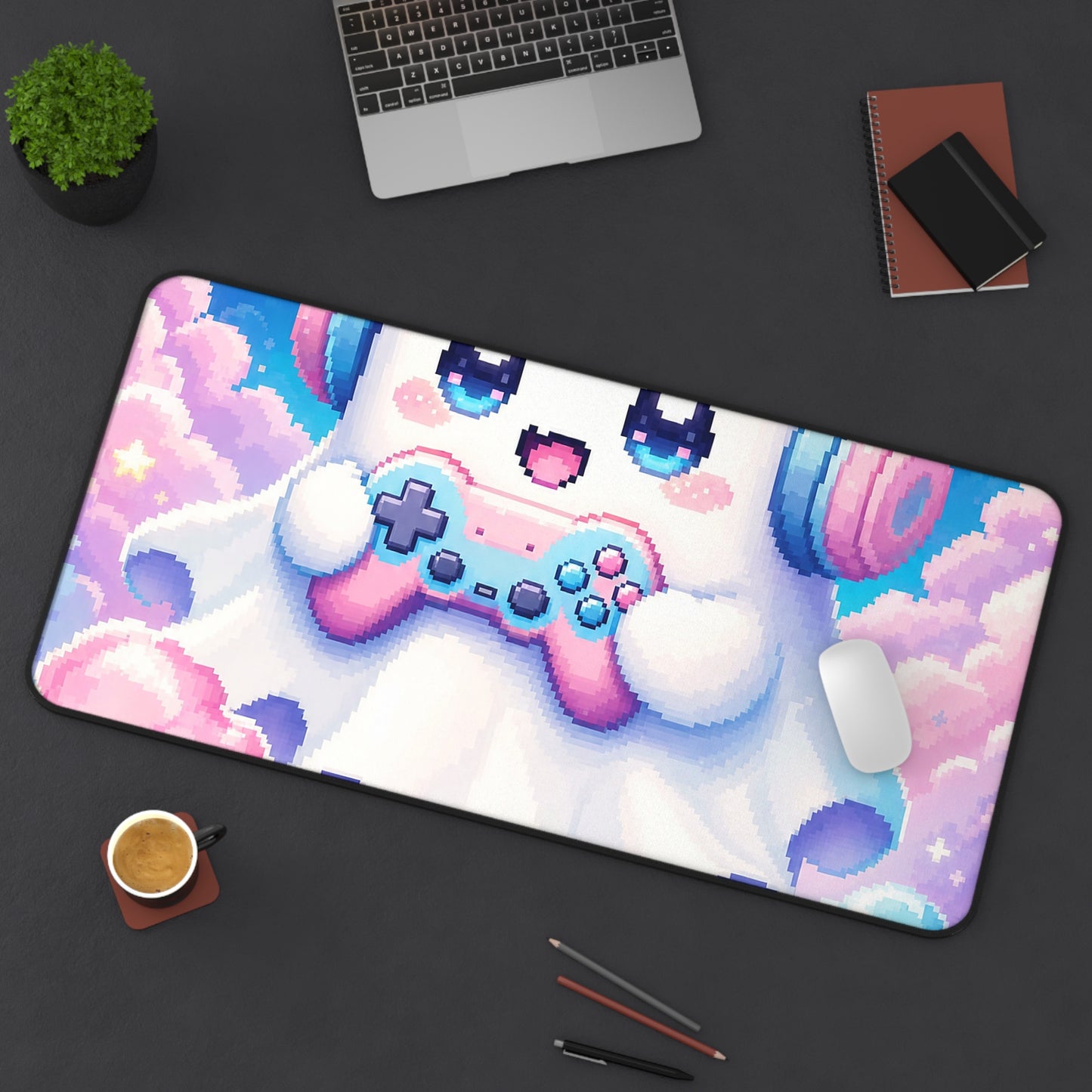 Cute Gaming Ghost With Controller - Kawaii Gaming Gaming Desk Mat