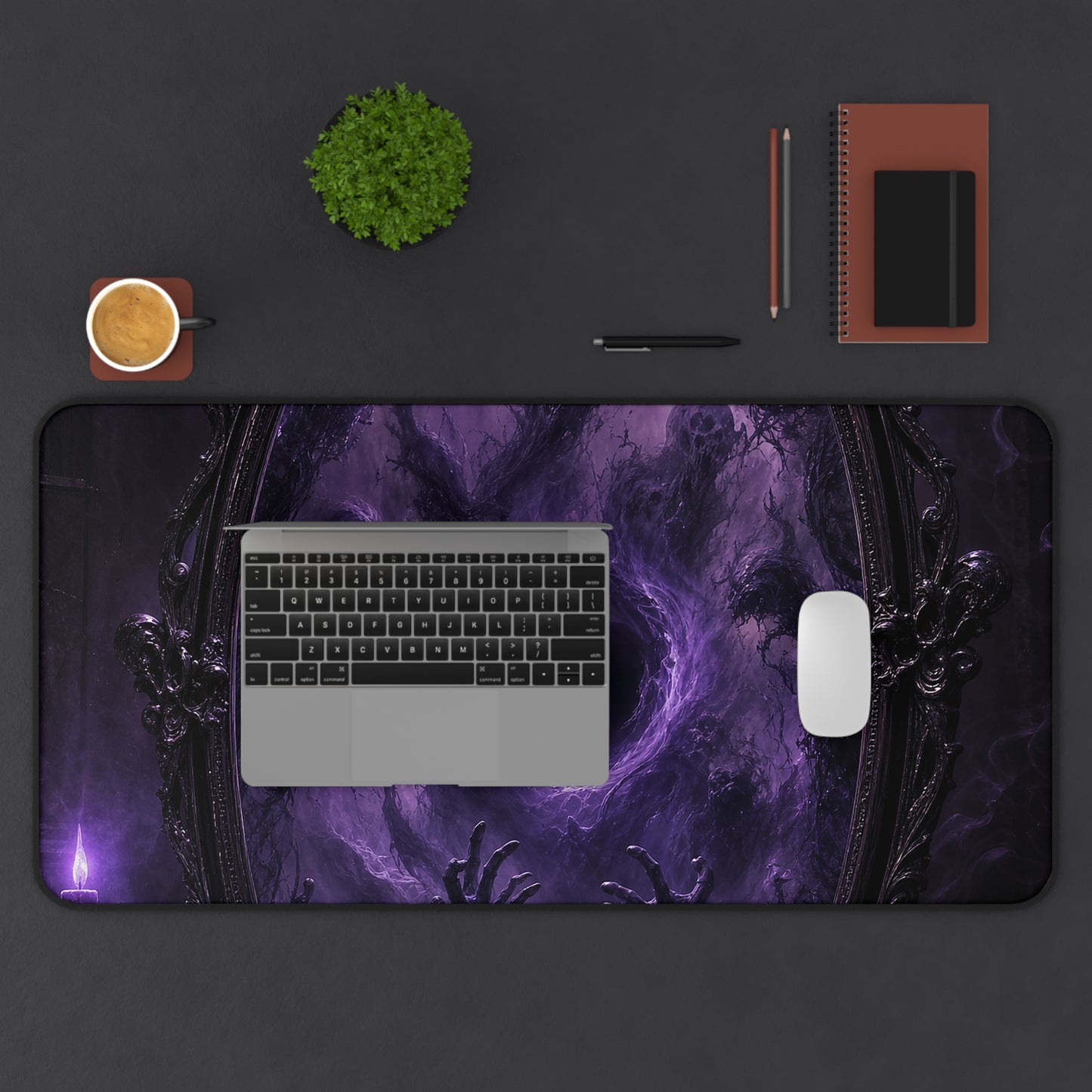 Cursed Mirror Reflecting Horrors - Dark Fantasy Gaming Desk Mat