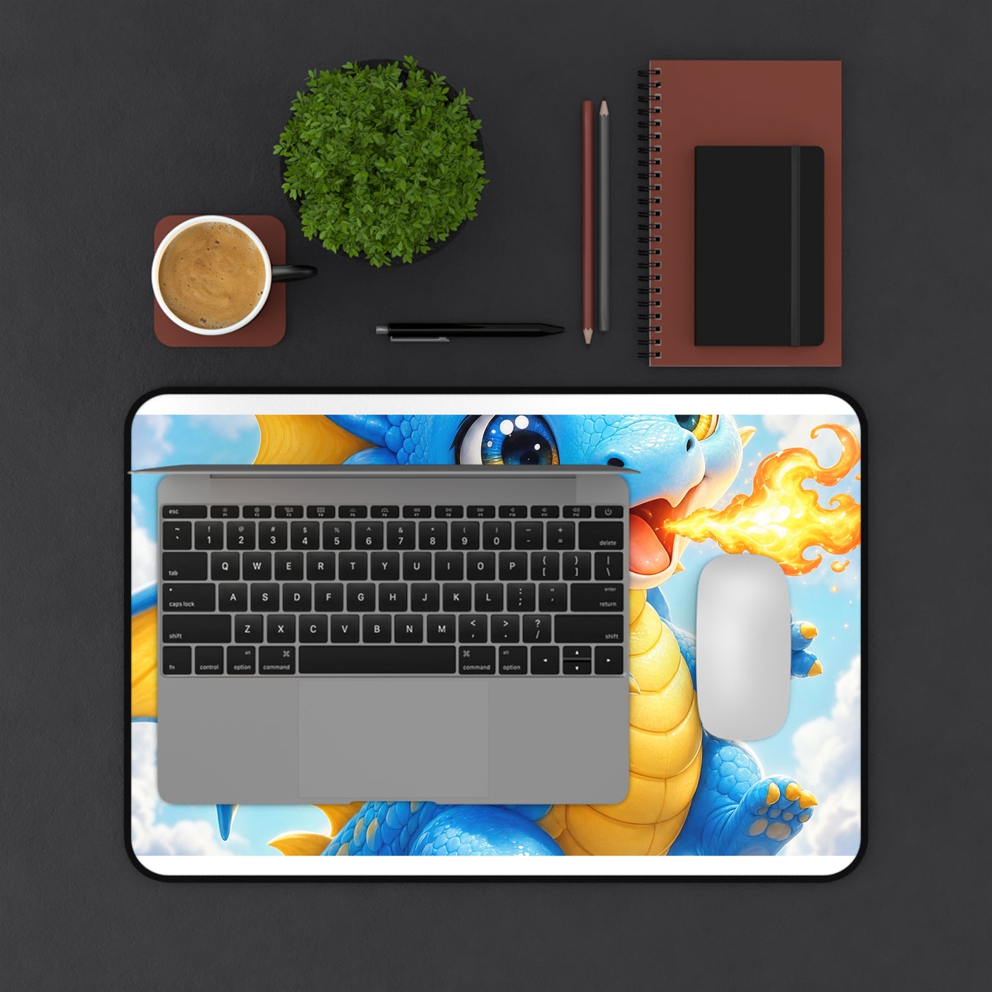 Chibi Dragon Breathing Tiny Fire - Kawaii Gaming Gaming Desk Mat