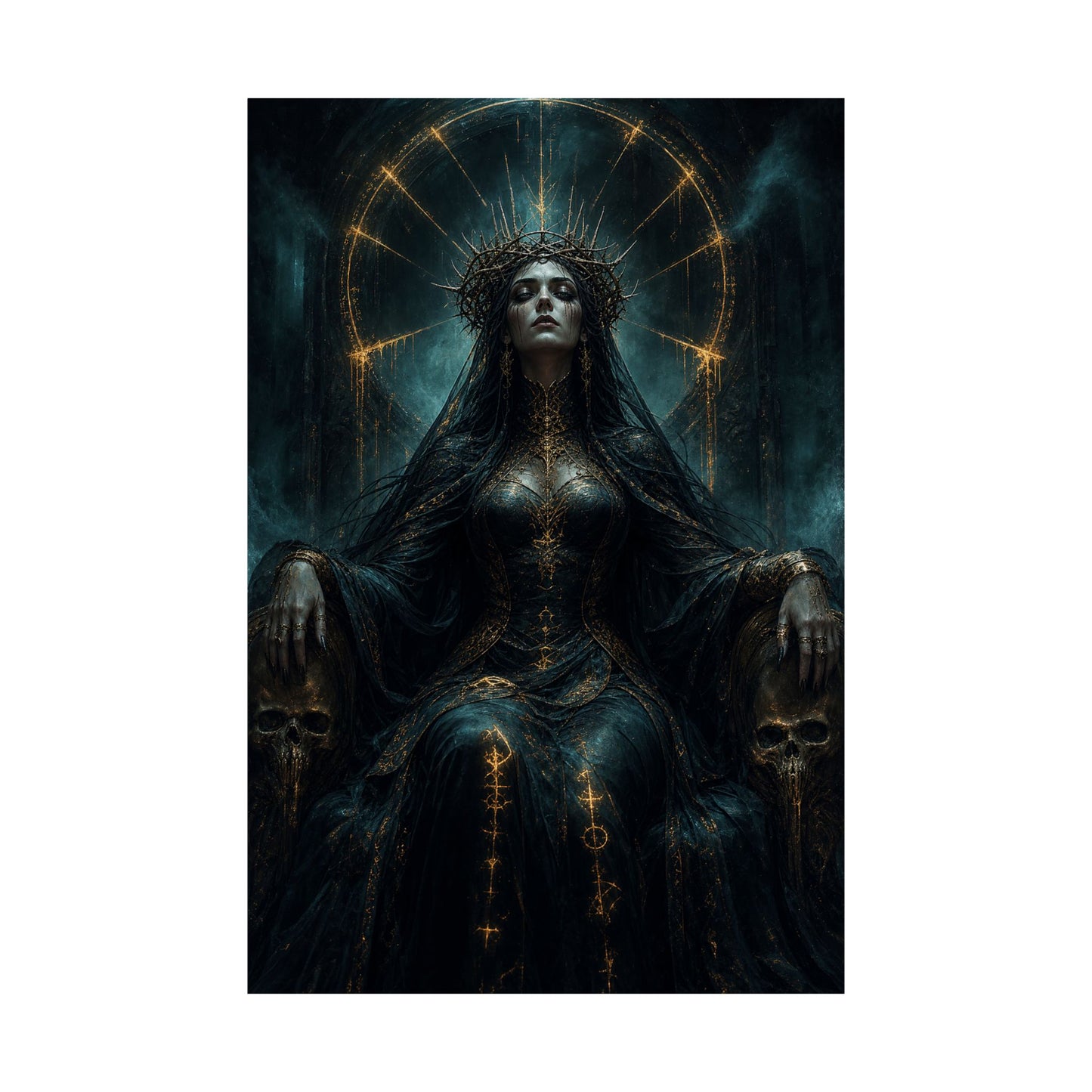 Dark Queen With Crown Of Thorns - Dark Fantasy Art Print (Matte Poster)