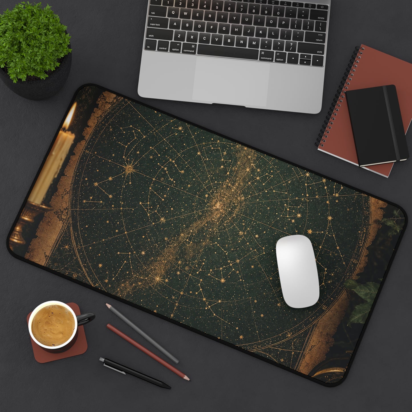 Constellation Map On Aged Parchment - Dark Academia Gaming Desk Mat