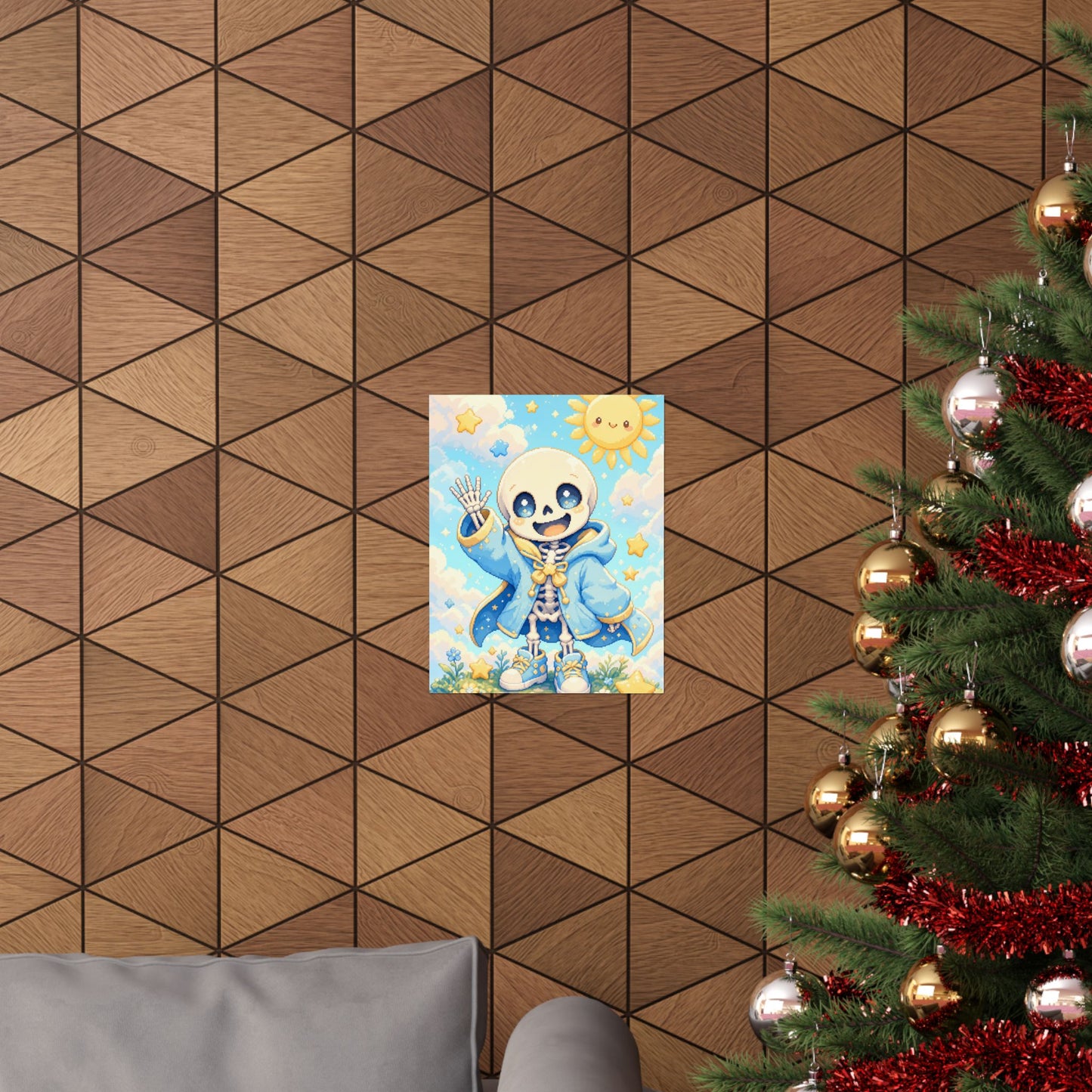 Chibi Skeleton Waving - Kawaii Gaming Art Print (Matte Poster)