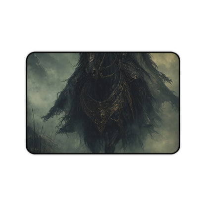 Black Knight Riding Through Mist - Dark Fantasy Gaming Desk Mat
