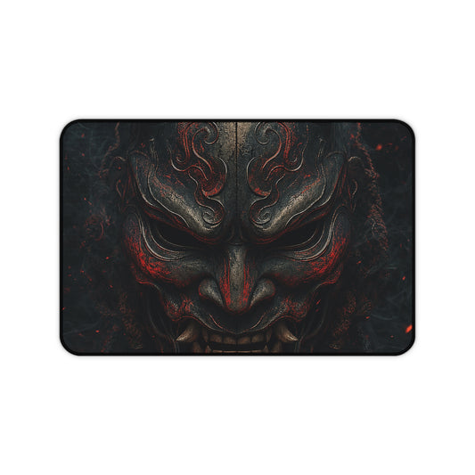 Oni Mask With Terminal Text Behind It - Sudoni Brand Gaming Desk Mat
