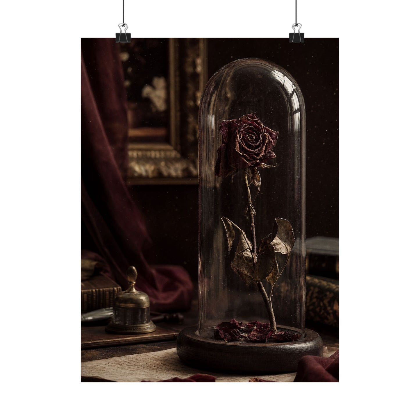 Dead Rose In Glass Dome - Dark Academia Art Print (Matte Poster)