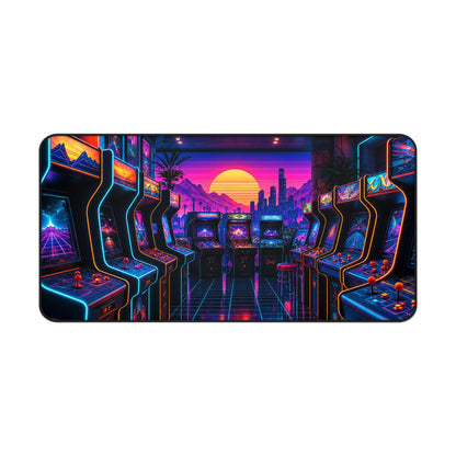 Neon Arcade With Multiple Cabinets - Gaming Culture Gaming Desk Mat
