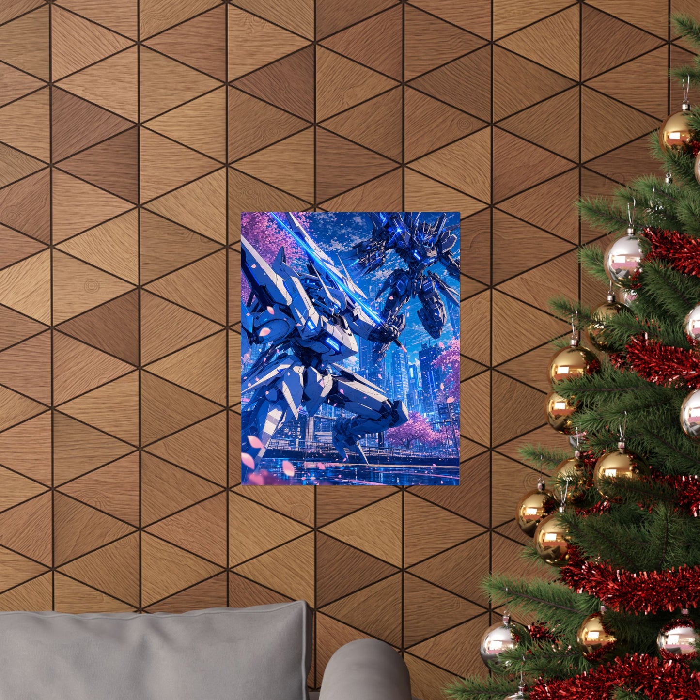 Battle Between Mechs In City - Anime Manga Art Print (Matte Poster)