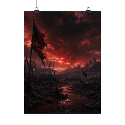Ravaged Battlefield Under Storm Clouds - Dark Fantasy Art Print (Matte Poster)