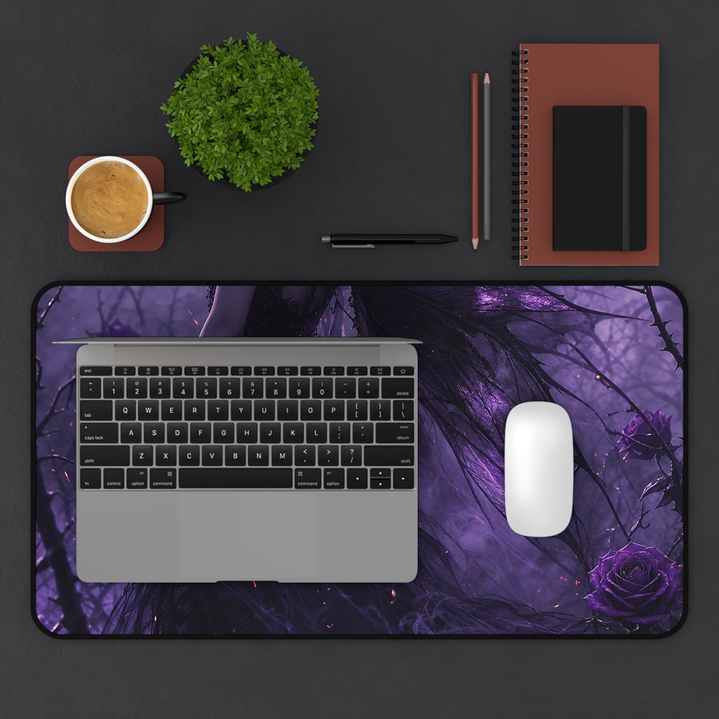 Dark Fairy In Thorn Garden - Dark Fantasy Gaming Desk Mat