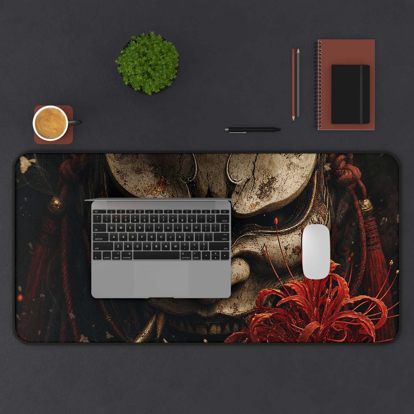 Oni Mask With Red Spider Lily - Sudoni Brand Gaming Desk Mat