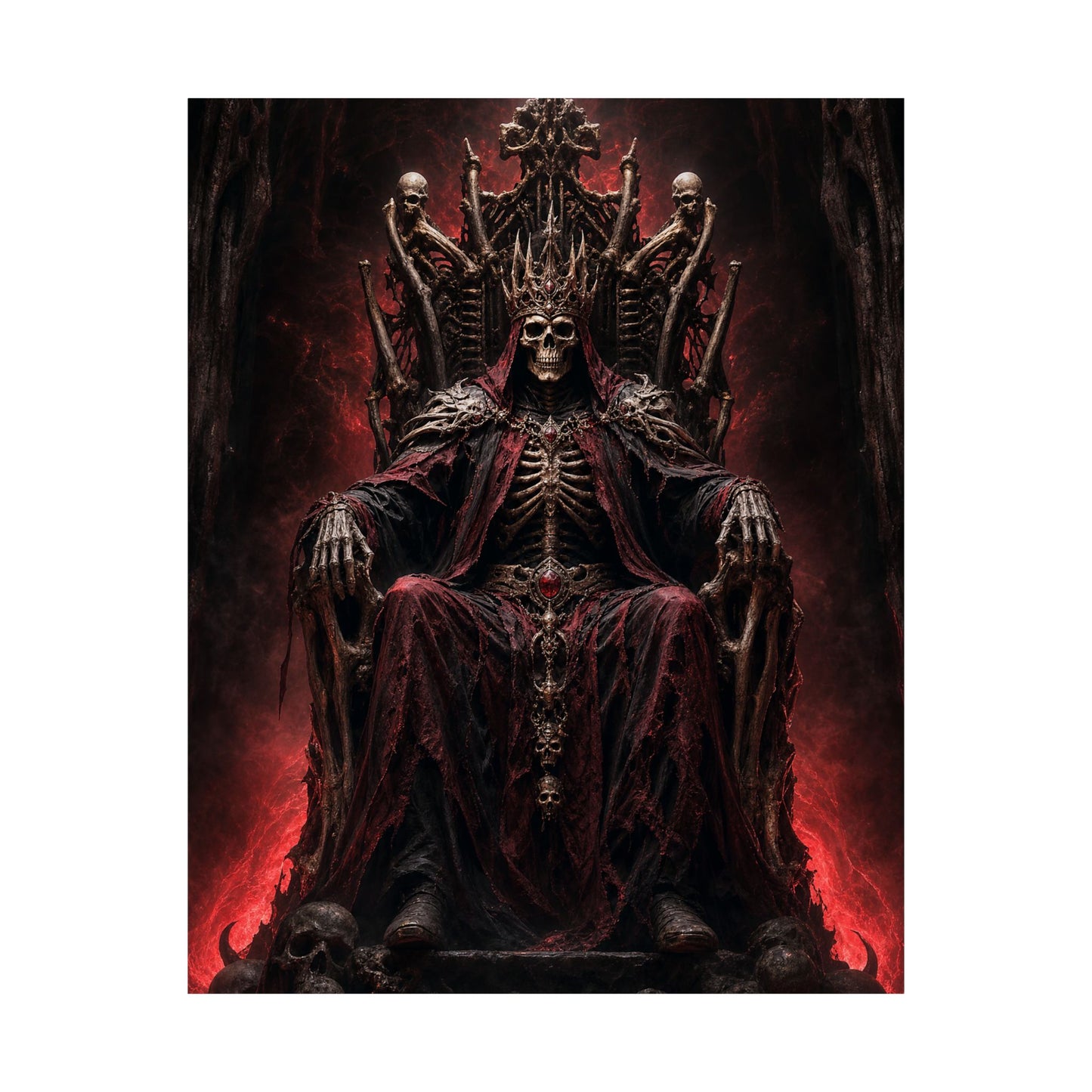Skeletal King On Throne Of Bones - Dark Fantasy Art Print (Matte Poster)