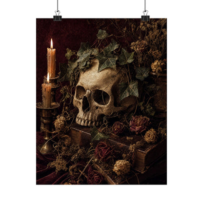 Skull With Crown Of Ivy - Dark Academia Art Print (Matte Poster)
