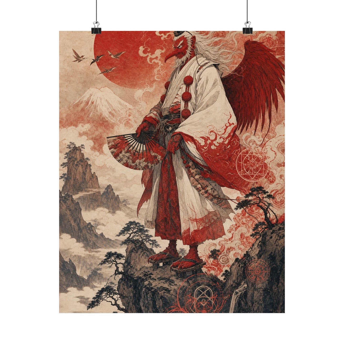 Tengu With Fon Mountain - Japanese Mythology Art Print (Matte Poster)