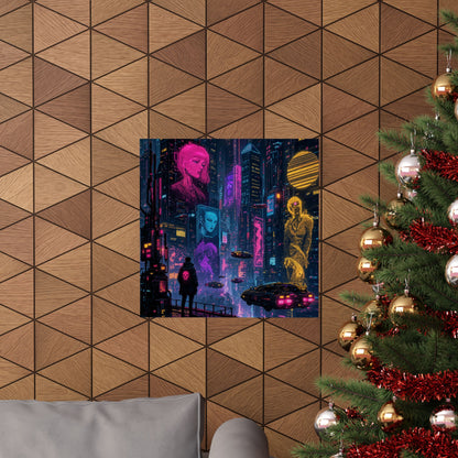Cyberpunk City With Holographic Ads - Gaming Culture Art Print (Matte Poster)