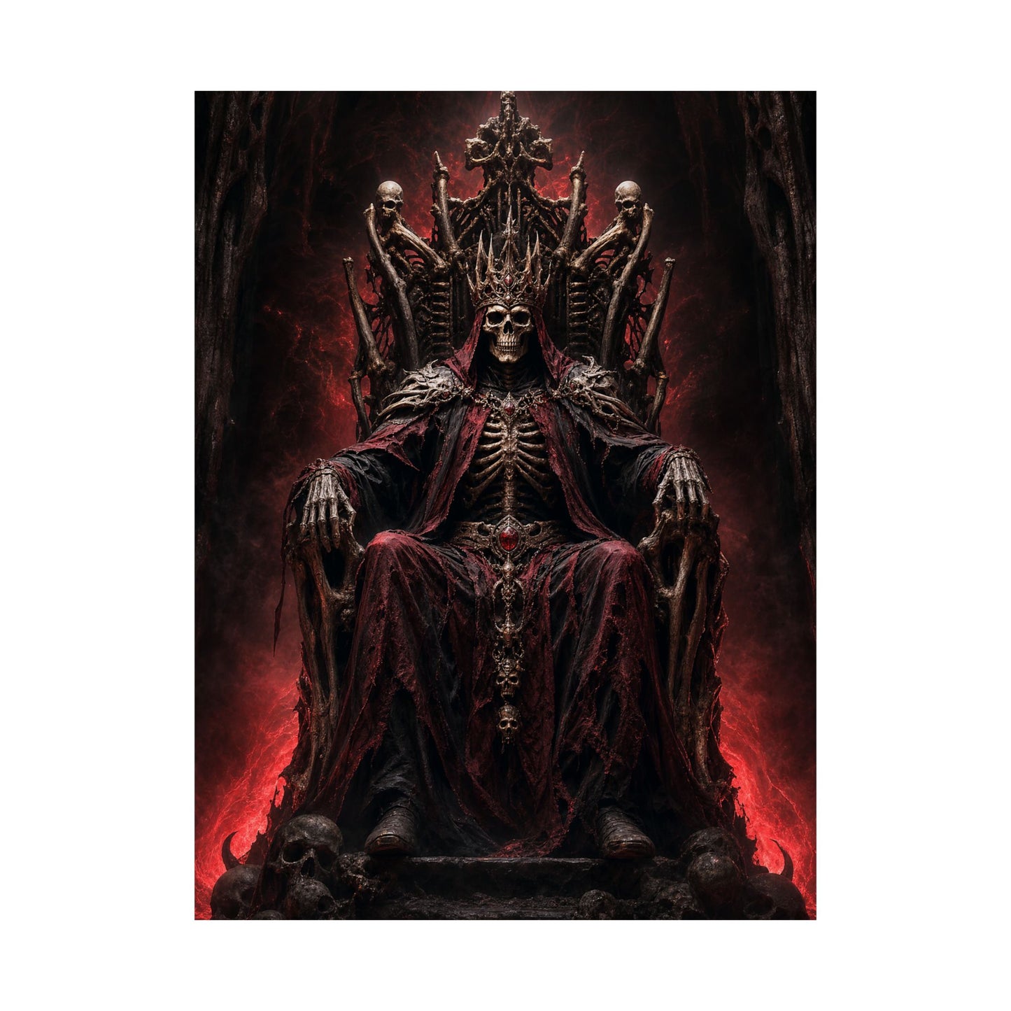 Skeletal King On Throne Of Bones - Dark Fantasy Art Print (Matte Poster)
