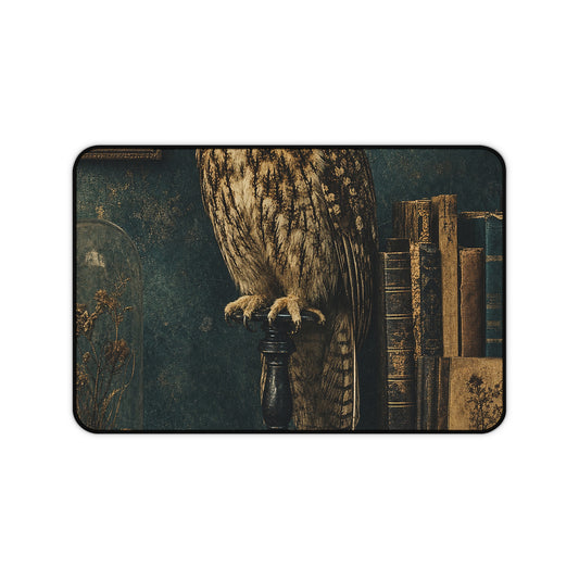Taxidermy Owl On Bookshelf - Dark Academia Gaming Desk Mat