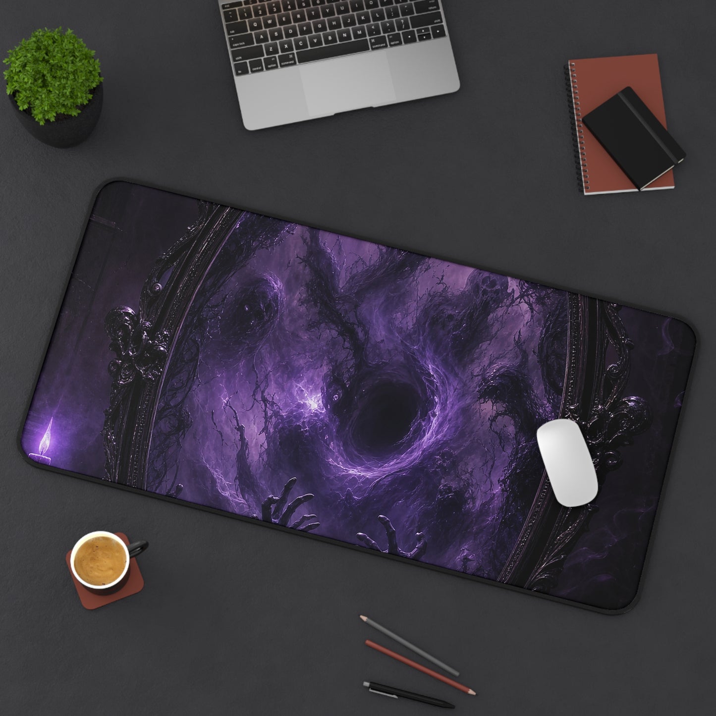 Cursed Mirror Reflecting Horrors - Dark Fantasy Gaming Desk Mat