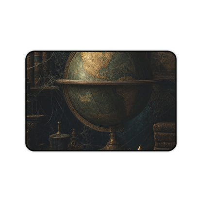 Old Globe In Dark Study - Dark Academia Gaming Desk Mat