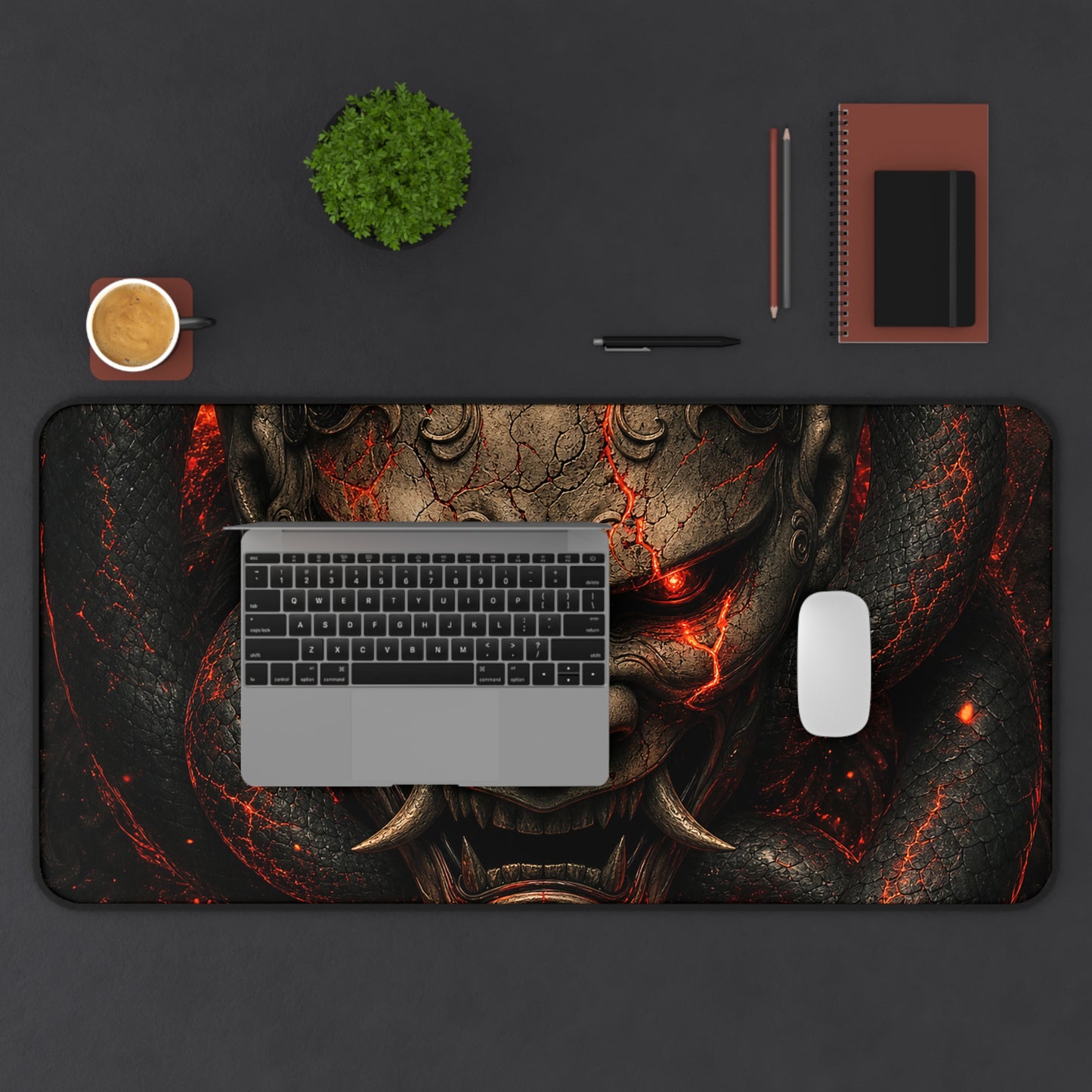 Oni Mask With Snake Coiled Around It - Sudoni Brand Gaming Desk Mat