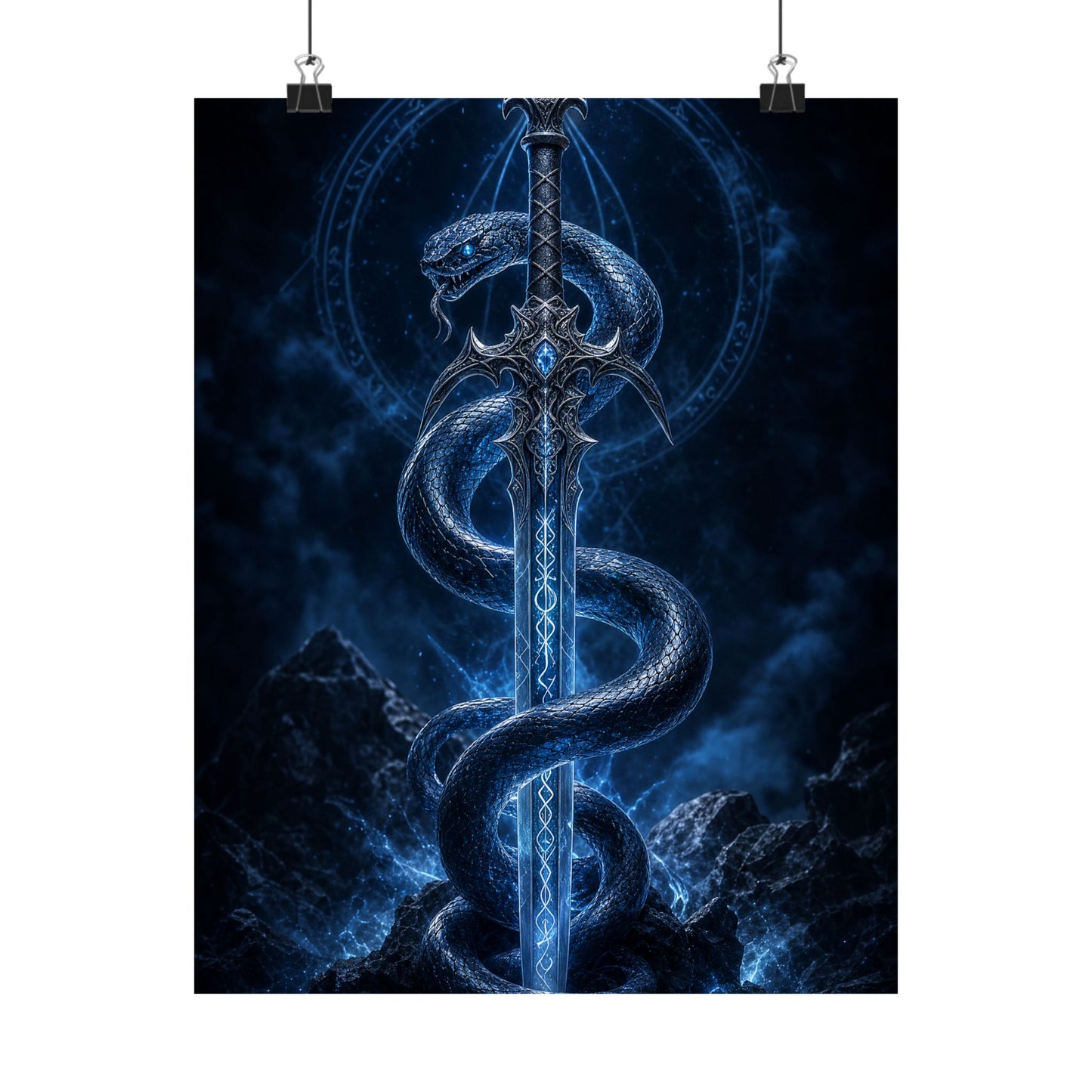 Serpent Coiled Around Sword - Dark Fantasy Art Print (Matte Poster)