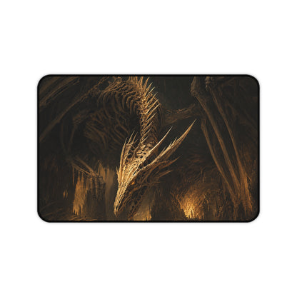 Bone Dragon In Cavern - Dark Fantasy Gaming Desk Mat