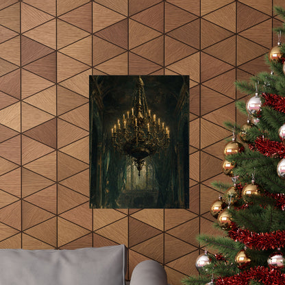 Chandelier In Ruined Hall - Dark Academia Art Print (Matte Poster)