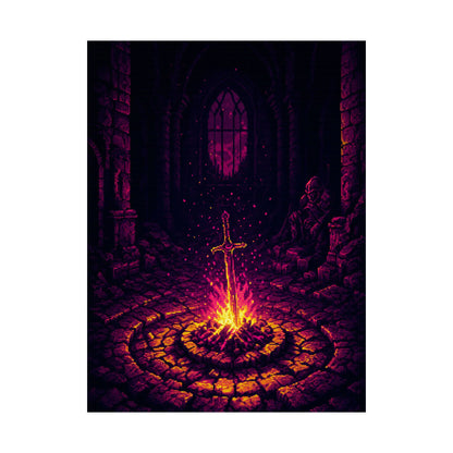 Soulsborne Bonfire In Dark Room - Gaming Culture Art Print (Matte Poster)