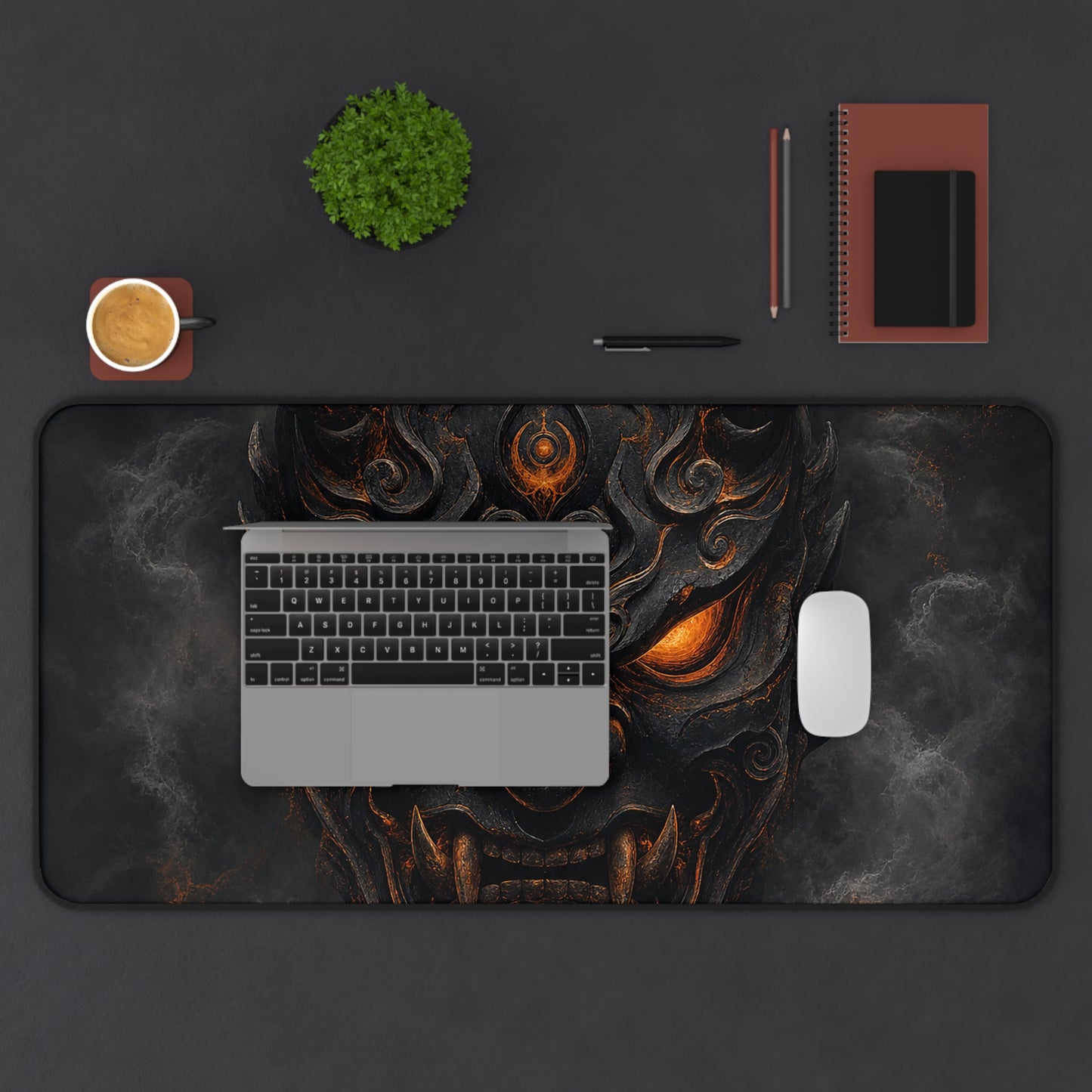 Oni Mask With Crescent Moon - Sudoni Brand Gaming Desk Mat