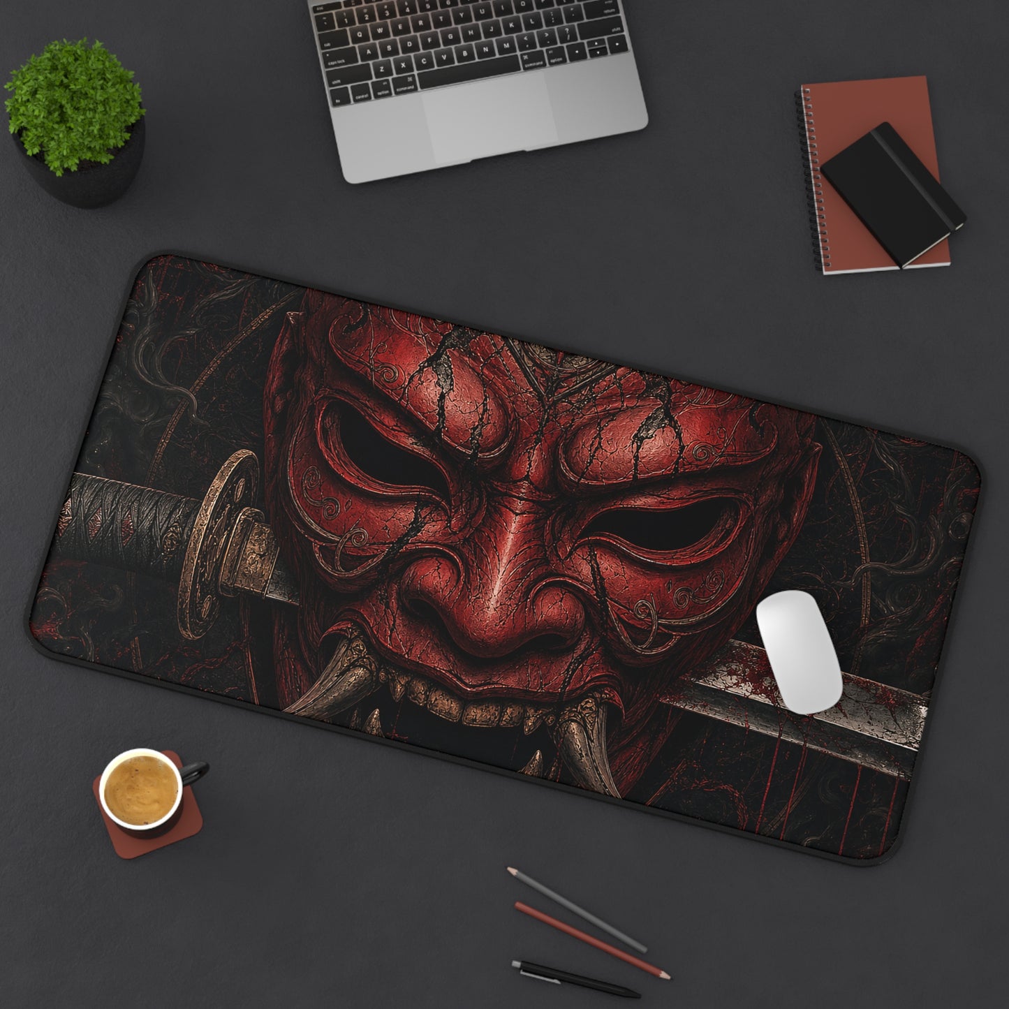Oni Mask With Katanthrough It - Sudoni Brand Gaming Desk Mat