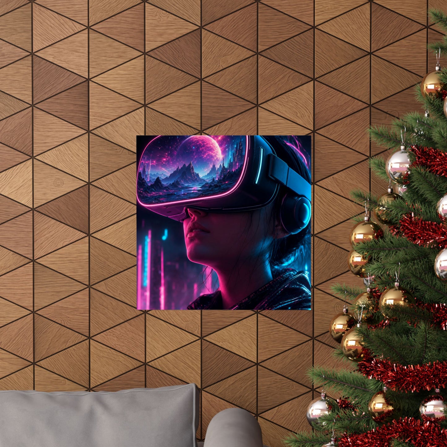 Vr Headset Showing Another World - Gaming Culture Art Print (Matte Poster)
