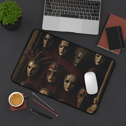 Mask Collection On Wall - Dark Academia Gaming Desk Mat