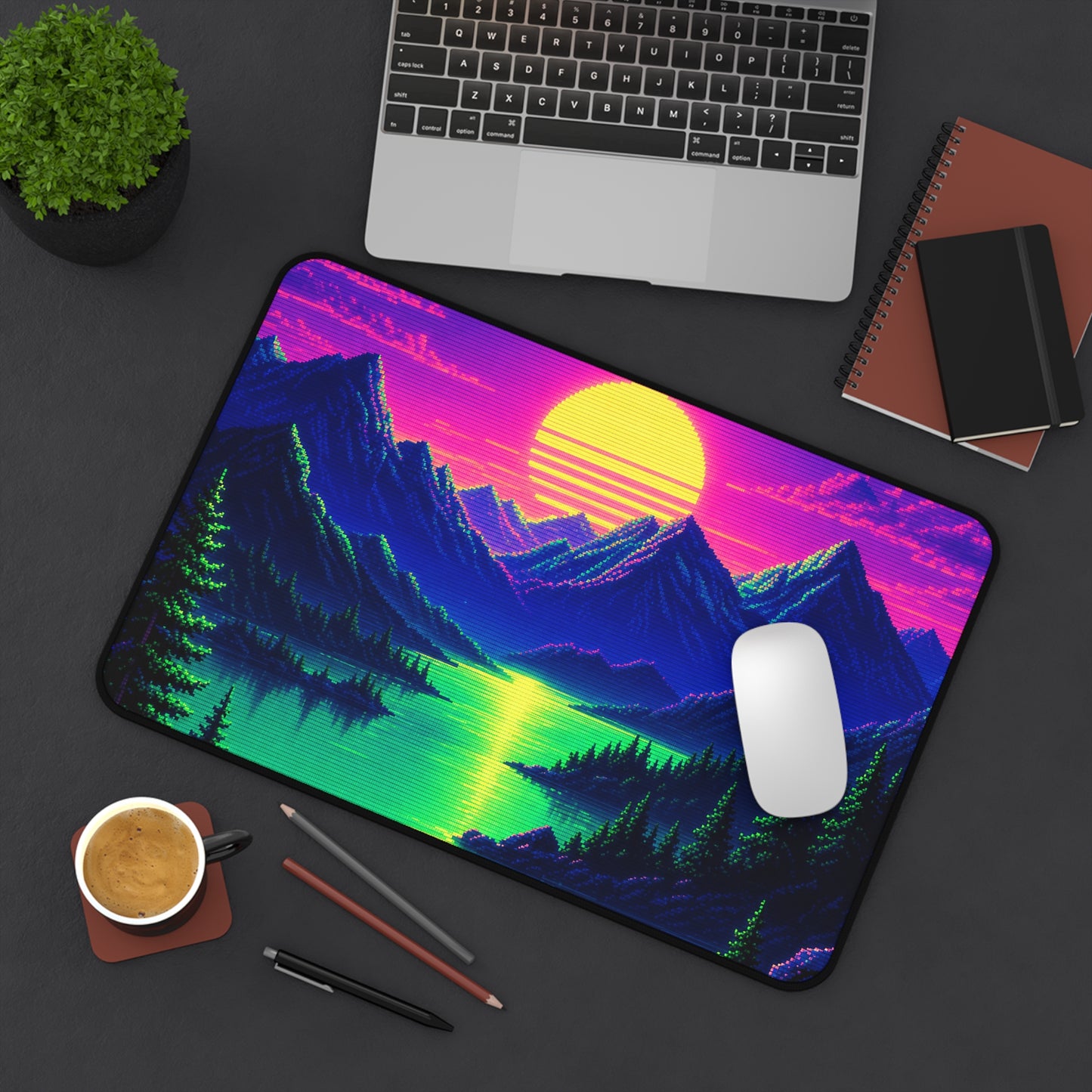 Synthwave Sunset With Mountains - Gaming Culture Gaming Desk Mat